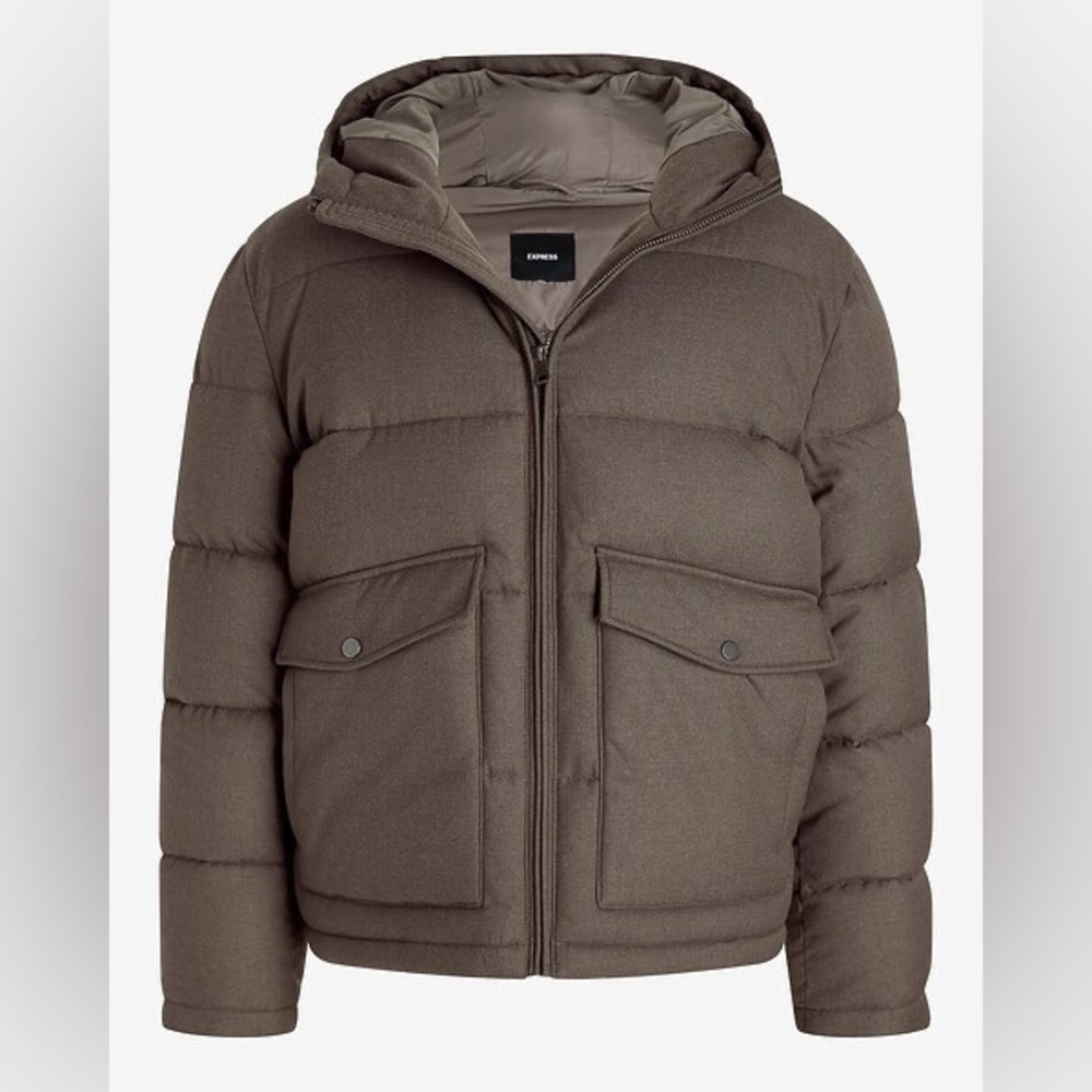 NWT EXPRESS Brown Hooded Double Pocket Puffer Coat Medium